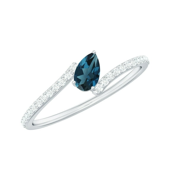 Rosec Jewels Natural London Blue Topaz Promise Ring for Women - AAA Quality Blue Topaz and Diamond Ring - Ready to Gift, 18K White Gold, US 4.50