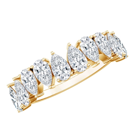 Rosec Jewels Pear Shape Moissanite Half Eternity Ring for Women (D Color VS1 Clarity), 18K Yellow Gold, US 5.00