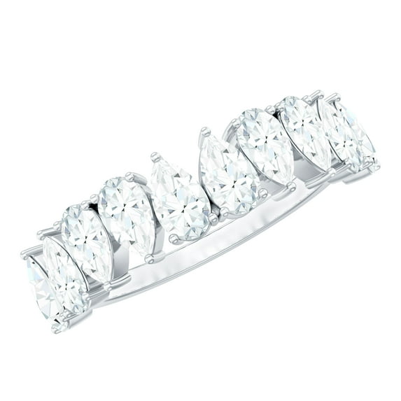 Rosec Jewels Pear Shape Moissanite Half Eternity Ring for Women (D Color VS1 Clarity), 925 Sterling Silver, US 6.00