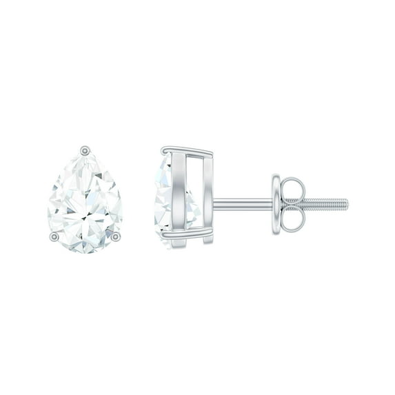 Rosec Jewels Pear Shape Moissanite Solitaire Stud Earrings for Women (6X8 mm) - D-VS1 Quality, 925 Sterling Silver