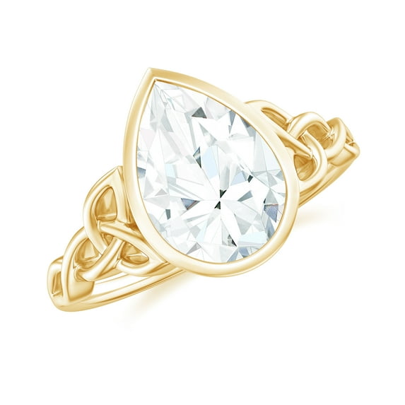 Rosec Jewels Certified Moissanite Teardrop Engagement Ring 2 Carat - Celtic Knot Ring for Women - 7X10 mm - D-VS1 Quality, 14K Yellow Gold, US 10.00