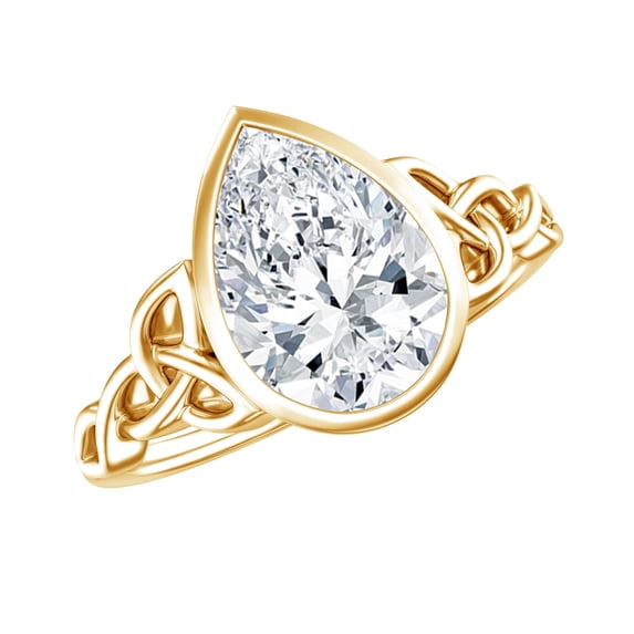 Rosec Jewels Certified Moissanite Teardrop Engagement Ring 2 Carat - Celtic Knot Ring for Women - 7X10 mm - D-VS1 Quality, 14K Yellow Gold, US 7.50