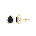 thumbnail image 1 of Rosec Jewels Pear Shaped Black Opal Stud Earrings with Moissanite Halo (5X7 mm), 14K Yellow Gold, 1 of 8