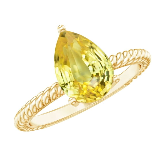 Rosec Jewels Pear Shaped Created Yellow Sapphire Solitaire Ring with Moissanite (7X10 mm), 18K Yellow Gold, US 10.50