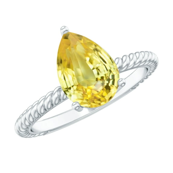 Rosec Jewels Pear Shaped Created Yellow Sapphire Solitaire Ring with Moissanite (7X10 mm), 925 Sterling Silver, US 4.00
