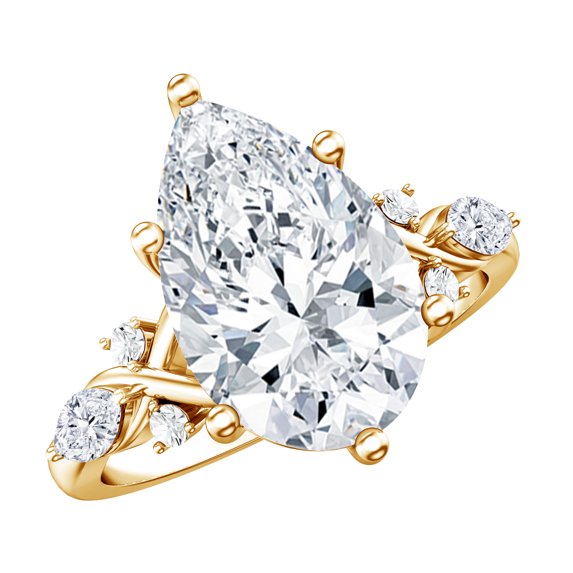 Rosec Jewels Pear Shaped IGI Certified Lab Grown Diamond 4 Carat Engagement Ring - E-VS1 Quality, 10K Yellow Gold, US 4.50