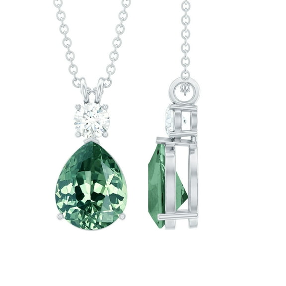Rosec Jewels Pear Shaped Lab Created Green Sapphire Drop Pendant with Moissanite for Women, 925 Sterling Silver