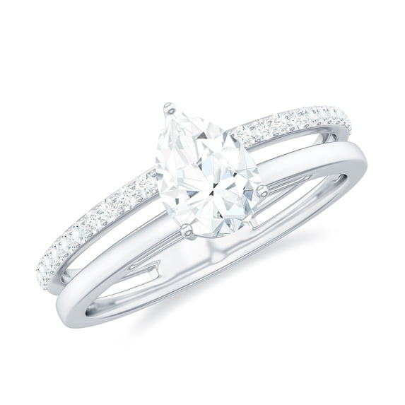 Rosec Jewels Moissanite Pear Shape Engagement Ring for Women - 5X7 mm - Double Band Ring - D-VS1 Quality Certified, 925 Sterling Silver, US 4.50