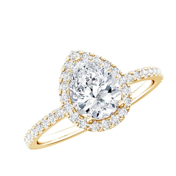 Rosec Jewels Moissanite Teardrop Engagement Ring with Halo - 1 Ct - 6X8 mm Pear Shape - D-VS1 Quality, 14K Yellow Gold, US 11.50