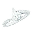 thumbnail image 1 of Rosec Jewels Certified Solitaire Moissanite Pear Shaped Engagement Ring 1 Carat - 6X8 mm - Bypass Ring - D-VS1 Quality, 925 Sterling Silver, US 4.00, 1 of 7