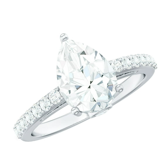 Rosec Jewels Pear Shaped Moissanite Solitaire Engagement Ring - 7X10 mm - 2 Ct - D-VS1 Grade, 10K White Gold, US 4.00