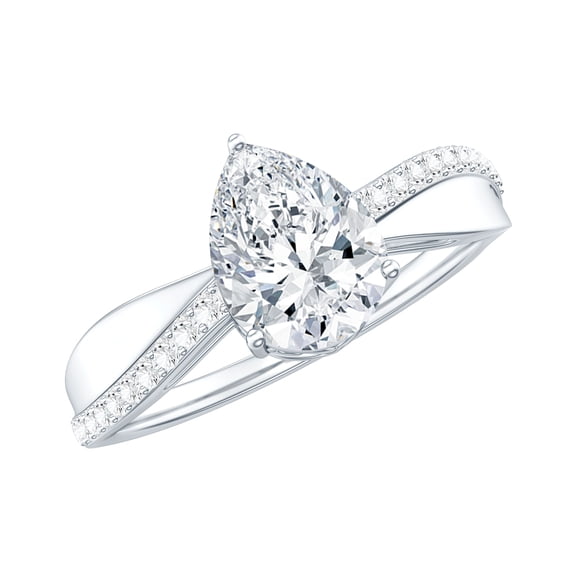 Rosec Jewels Pear Shaped Moissanite Solitaire Engagement Ring for Women (1 Ct, 6X8 mm), 10K White Gold, US 8.00