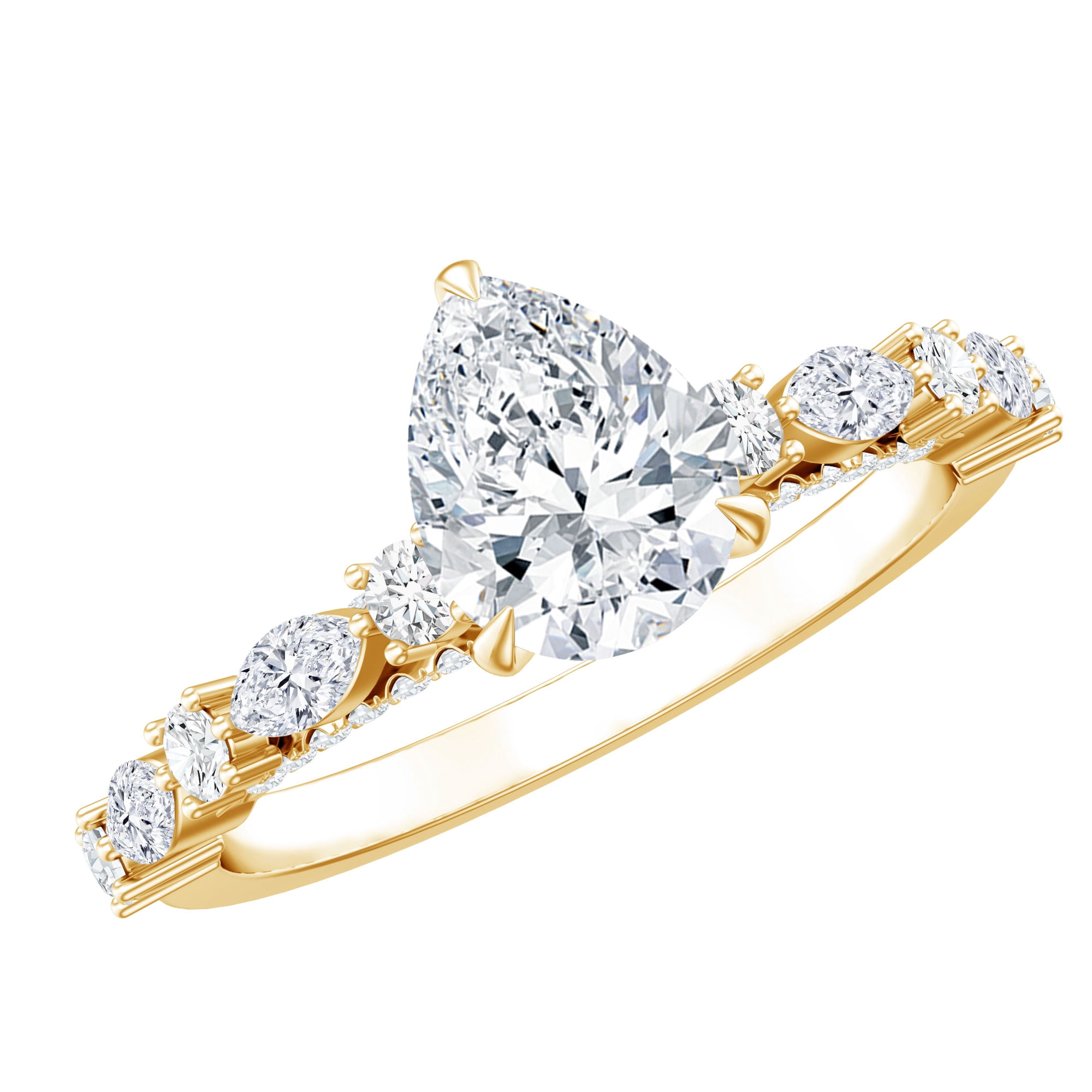 Rosec Jewels Pear Shaped Moissanite Solitaire Engagement Ring for Women - 1 Ct - 6X8 mm - D-VS1 Grade, 10K Yellow Gold, US 12.00