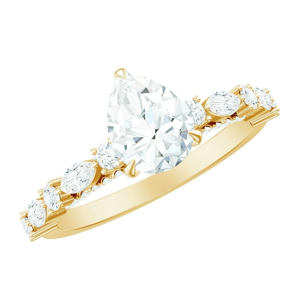 Rosec Jewels Pear Shaped Moissanite Solitaire Engagement Ring for Women - 1 Ct - 6X8 mm - D-VS1 Grade, 10K Yellow Gold, US 3.00
