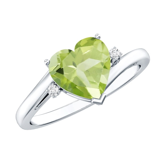 Rosec Jewels Natural Peridot Heart Engagement Ring for Women - Peridot Diamond Ring - 2 Ct - August Birthstone - AAA Quality, 10K White Gold, US 7.00
