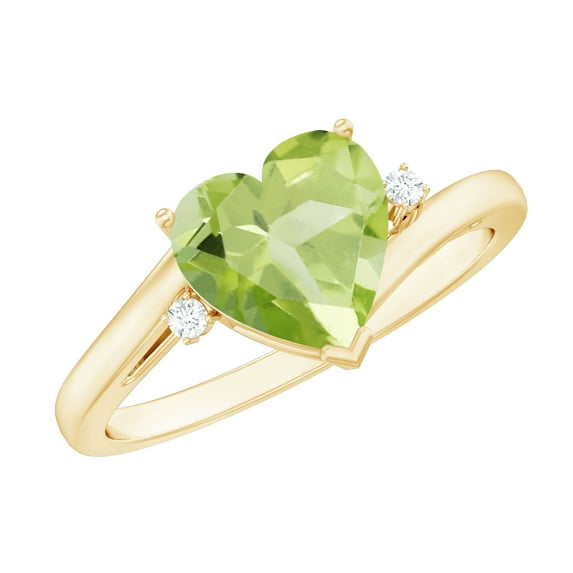 Rosec Jewels Natural Peridot Heart Engagement Ring for Women - Peridot Diamond Ring - 8 mm - August Birthstone - AAA Quality, 10K Yellow Gold, US 7.00