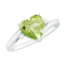 Rosec Jewels Natural Peridot Heart Engagement Ring for Women - Peridot Diamond Ring - 8 mm - August Birthstone - AAA Quality, 925 Sterling Silver, US 4.00
