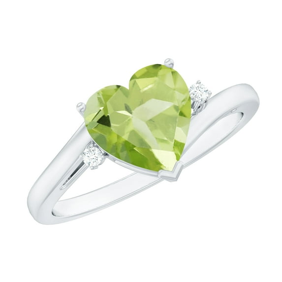 Rosec Jewels Natural Peridot Heart Engagement Ring for Women - Peridot Diamond Ring - 8 mm - August Birthstone - AAA Quality, 925 Sterling Silver, US 4.00