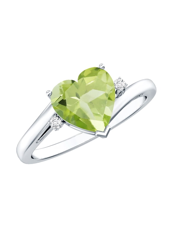 Natural Peridot Heart Engagement Ring for Women - Peridot Diamond Ring - 2 Ct - August Birthstone - AAA Quality, 925 Sterling Silver, US 4.00