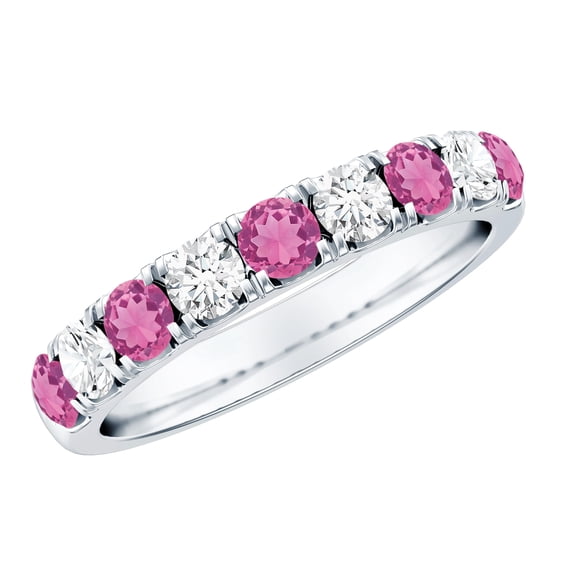 Rosec Jewels Pink Tourmaline Half Eternity Band Ring with Diamond for Women (AAA Quality), 14K White Gold, US 8.50