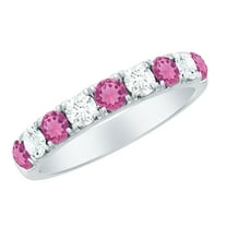 Rosec Jewels Pink Tourmaline Half Eternity Band Ring with Diamond for Women (0.75 CT), 925 Sterling Silver, US 4.00