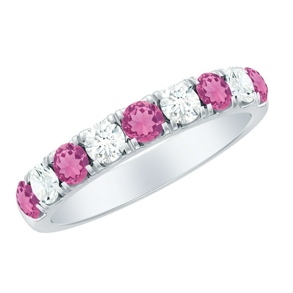 Rosec Jewels Pink Tourmaline Half Eternity Band Ring with Diamond for Women (0.75 CT), 925 Sterling Silver, US 4.00