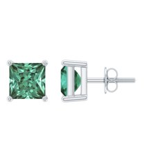 Rosec Jewels Princess Cut Created Green Sapphire Solitaire Stud Earrings for Women - AAAA Grade, 925 Sterling Silver