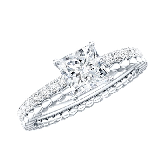Rosec Jewels Princess Cut Diamond Engagement Ring (5 mm, Ef-Vs Quality) Certified Lab Diamond Square Ring, 925 Sterling Silver, US 4.00