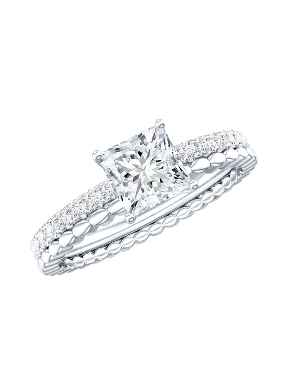 Princess Cut Diamond Engagement Ring for Women | Ef-Vs Quality Certified Lab Diamond Square Ring - with Jewelry Box, 925 Sterling Silver, US 7.00