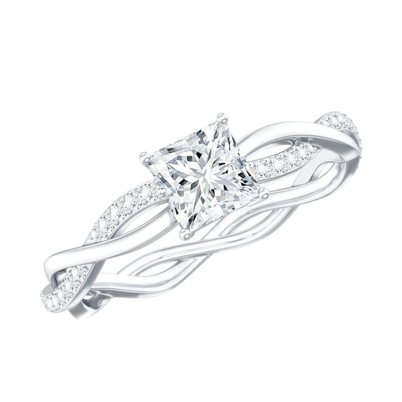 Rosec Jewels Princess Cut Engagement Ring | Lab Diamond Designer Ring | 5 MM - 1 Ct - EF-VS Grade, 18K White Gold, US 10.50