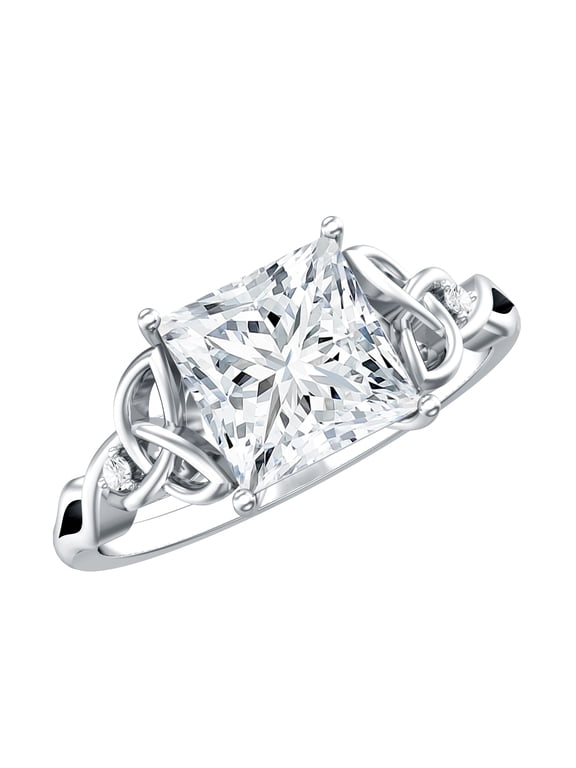 Princess Cut Lab Grown Diamond Engagement Ring 1 Carat - EF-VS Grade - Celtic Knot Ring for Women - with Jewelry Box, 925 Sterling Silver, US 7.50