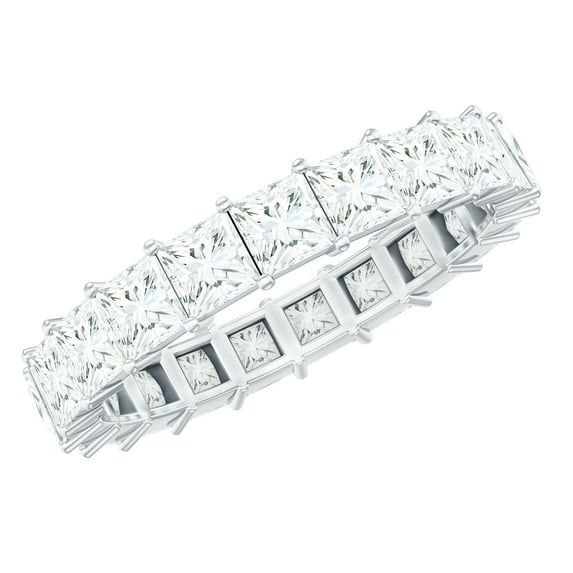 Rosec Jewels Princess Cut Moissanite Eternity Band Ring for Women - Full Eternity Ring, 10K White Gold, US 8.50
