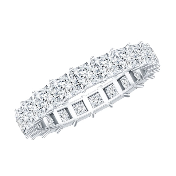 Rosec Jewels Princess Cut Moissanite Eternity Band Ring for Women - Full Eternity Ring, 10K White Gold, US 9.50