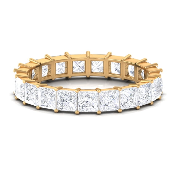 Rosec Jewels Princess Cut Moissanite Eternity Band Ring for Women - Full Eternity Ring, 10K Yellow Gold, US 3.50
