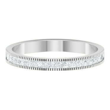 Rosec Jewels Princess Cut Moissanite Half Eternity Ring with Milgrain Details - D-VS1 Grade, 925 Sterling Silver, US 4.00