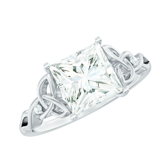 Rosec Jewels Princess Cut Moissanite Solitaire Engagement Ring 3 Carat - Celtic Knot Ring - 8 mm - D-VS1 Quality Certified, 10K White Gold, US 3.00