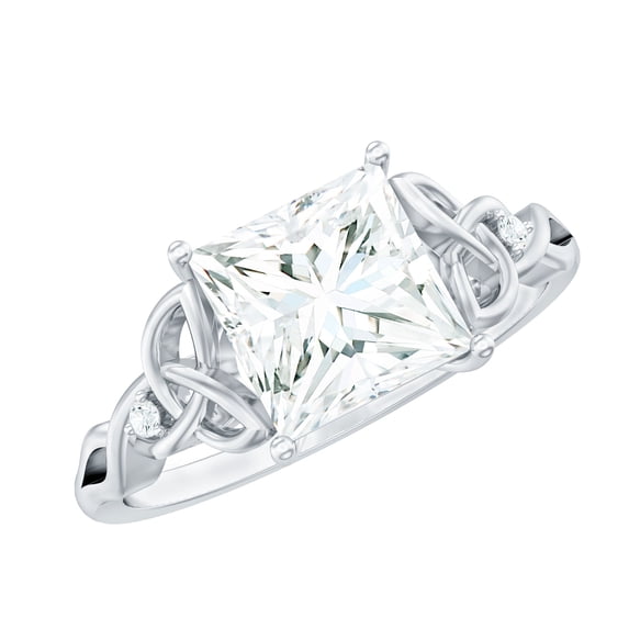 Rosec Jewels Princess Cut Moissanite Solitaire Engagement Ring 3 Carat - Celtic Knot Ring - 8 mm - D-VS1 Quality Certified, 10K White Gold, US 3.50