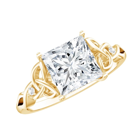 Rosec Jewels Princess Cut Moissanite Solitaire Engagement Ring 3 Carat - Celtic Knot Ring - 8 mm - D-VS1 Quality Certified, 10K Yellow Gold, US 7.00