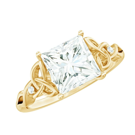 Rosec Jewels Princess Cut Moissanite Solitaire Engagement Ring 3 Carat - Celtic Knot Ring - 8 mm - D-VS1 Quality Certified, 18K Yellow Gold, US 12.50