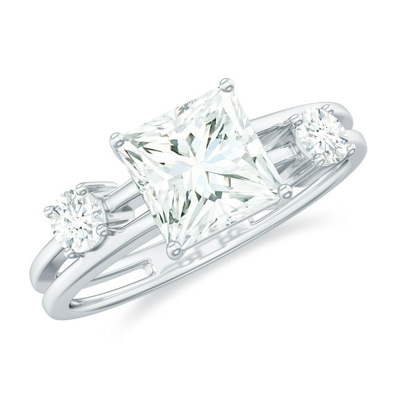 Rosec Jewels Moissanite Princess Cut Engagement Ring 1 Ct - Double Band Ring (6 mm, D-VS1 Grade Certified), 925 Sterling Silver, US 12.50