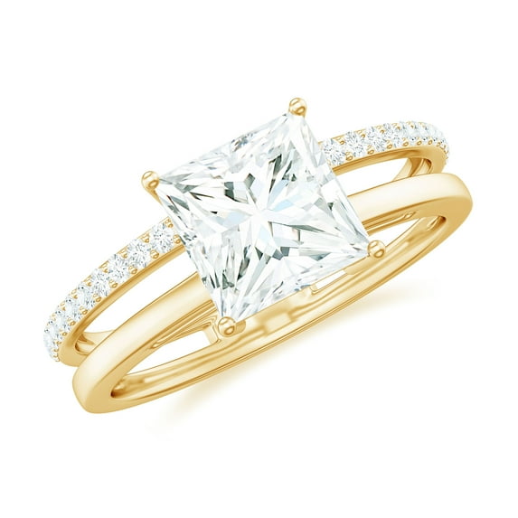 Rosec Jewels Certified Moissanite Princess Cut Engagement Ring 3 Carat - Double Band Ring - 8 mm - D-VS1 Quality, 10K Yellow Gold, US 12.00