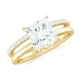 thumbnail image 1 of Rosec Jewels Certified Moissanite Princess Cut Engagement Ring 3 Carat - Double Band Ring - 8 mm - D-VS1 Quality, 14K Yellow Gold, US 10.50, 1 of 7