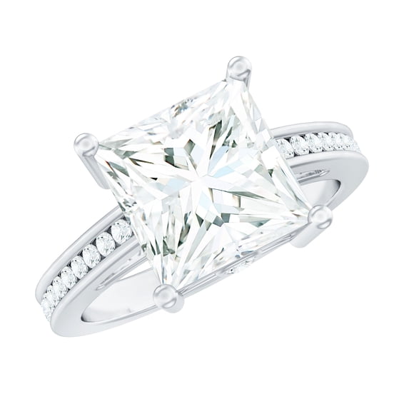 Rosec Jewels Princess Cut Moissanite Solitaire Engagement Ring - 8 mm - 3 ct - D-VS1 Certified, 10K White Gold, US 4.00