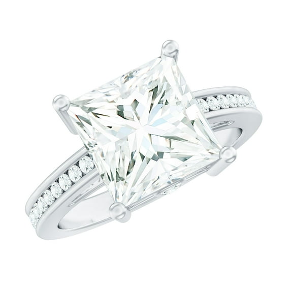Rosec Jewels Princess Cut Moissanite Solitaire Engagement Ring - 8 mm - 3 ct - D-VS1 Certified, 14K White Gold, US 13.00