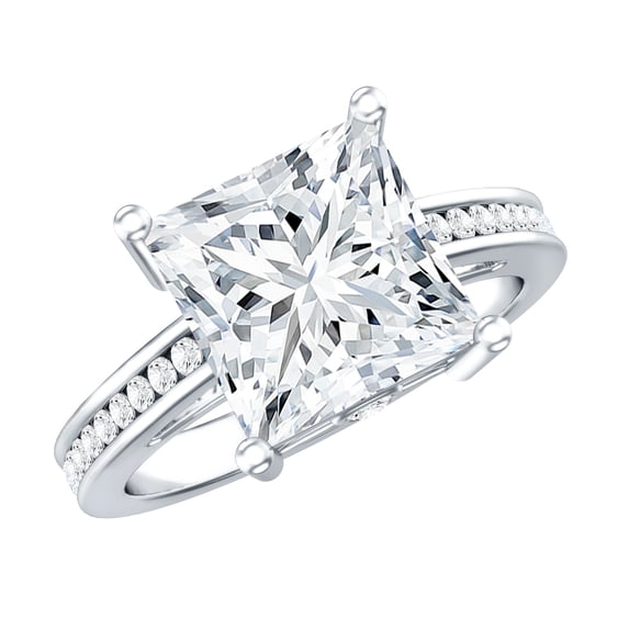 Rosec Jewels Princess Cut Moissanite Solitaire Engagement Ring - 8 mm - 3 ct - D-VS1 Certified, 18K White Gold, US 6.50
