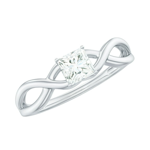 Rosec Jewels Moissanite Promise Ring for Women (4 mm Princess Cut, D-VS1 Quality) - Infinity Knot Ring, 14K White Gold, US 12.00