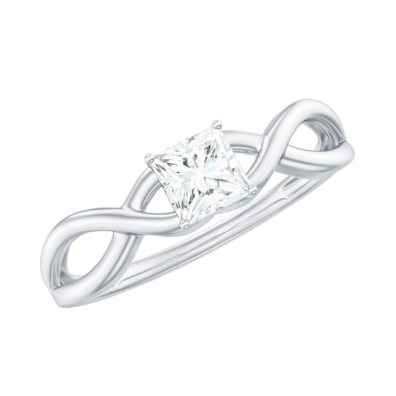 Rosec Jewels Moissanite Promise Ring for Women (4 mm Princess Cut, D-VS1 Quality) - Infinity Knot Ring, 18K White Gold, US 4.00