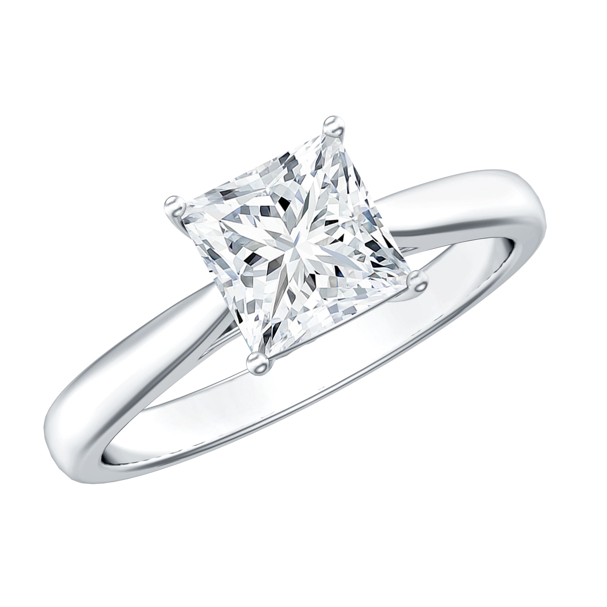 Rosec Jewels Princess Cut Moissanite Solitaire Engagement Ring for Women - 6 mm - 1 Carat Ring - D-VS1 Quality Certified, 14K White Gold, US 10.50