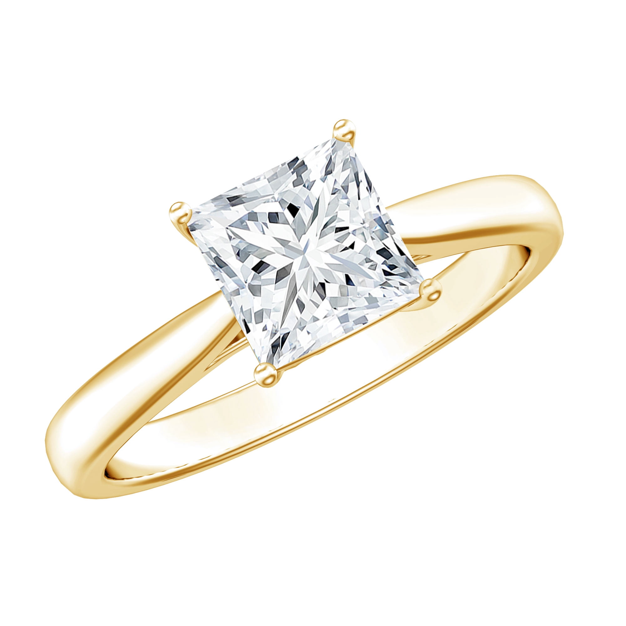 Rosec Jewels Princess Cut Moissanite Solitaire Engagement Ring for Women - 6 mm - 1 Carat Ring - D-VS1 Quality Certified, 14K Yellow Gold, US 3.00