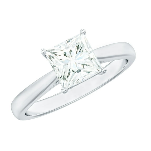Rosec Jewels Princess Cut Moissanite Solitaire Engagement Ring for Women - 6 mm - 1 Carat Ring - D-VS1 Quality Certified, 18K White Gold, US 5.00